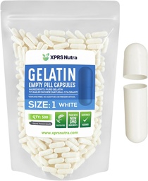 XPRS Nutra Tamanho 1 Cápsulas vazias - 500 Count Cápsulas de Gelatina Vazias - Pill DIY Cápsula de preenchimento - Pure Bovine Pill Gel Caps para Suplementos Do-It-Yourself (Branco)