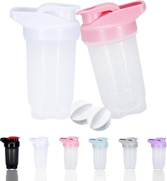 Shaker garrafa protein Shakes copo e 10-ounce / 300ML Shaker garrafa com bolas de Whisk, Protein Shakers garrafa conjunto, plástico não-BPA (branco + rosa(2PCS))