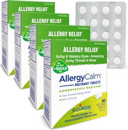 Boiron AlergiaCalm Comprimidos 240 Contagem, Alívio de Alergias e Febre de Hay Sintomas de espirros, Nariz Runny, Comichões Olhos, Garganta, Alergia calma Tabs (Alergia Rhin antiga) (Pacote de 4 caixas 60ct)