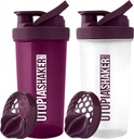 Utopia Home Protein Shaker Garrafa - (Pacote de 2) 28-Onça Shaker garrafas para misturas de proteínas - Fitness Sports Classic Protein Mixer Shaker Garrafa (Plum & Clear/Plum)