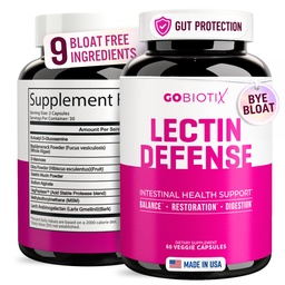 GOBIOTIX Lectin Defense - Suplemento de Bloqueador de Lectina para Gut Leaky com MSM e Enzimas Digestivas - Aids in Intestinal Health for Women and Men - Non-GMO + Gluten Free - 60 Cápsulas (1)