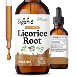 Tintura de alcaçuz selvagem e orgânico - Suporte digestivo - Pure Licorice Raiz Extract Drops - Glycyrrhiza Glabra - Vegan, Açúcar & Suplemento sem álcool - 2 fl oz