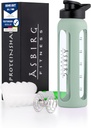 Fitness 24 oz Vidro Protein Shaker garrafa – BPA-free, tampa à prova de vazamento, esfera de mistura de aço inoxidável & manga de Silicone – Gym Shaker para smoothies, batidos e pré-trabalho – Pastel Verde