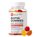 iRestaurar pastilhas de biotina 10.000 mcg - 3 sabores de frutas naturais, Vitaminas capilares Multi Suplemento para pele de cabelo e unhas para mulheres e homens, 60 chicletes Vegan, 30 fornecimento dia