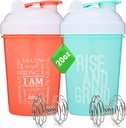 [2 Pack] Frasco de coquetel de 20 onças com Citações Motivacionais (Coral e hortelã)