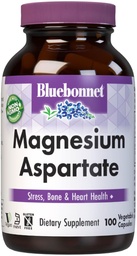 Bluebonnet Nutrition Magnesium Aspartate, Stress Relief*, Saúde óssea*, Saúde do coração*, Não-GMO, Vegan, Kosher Certificado, Sem glúten, Sem soja, Sem leite, 100 Cápsulas vegetais, 50 Servings
