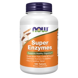 Now Foods Supplements, Super Enzimas, Formulado com Bromelaína, Bile de Ox, Pancreatina e Papaína, 180 Comprimidos