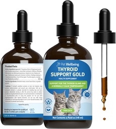 Bem-estar do animal de estimação Thyroid Suporte ouro para gatos - Suporta saudável Thyroid Gland Função em gatos, Metabolismo Normal, Bugleweed, Limão Balm - Veterinária Formulado Suplemento de ervas 4 fl oz (118 ml)