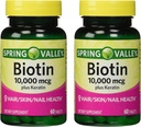 Primavera Vale 10000mcg Biotina com 100mg Suplemento dietético queratina, 60 contagem (Pacote de 2)