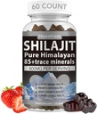 Gummies Shilajit - 600 mg Resina natural orgânica Shilajit com 85+ Trace Minerals, Ácido Fulvico & Fitonutrientes - Morango Flavor - para Energia, Suporte Imune - 60 Gummies, 1 mês de fornecimento