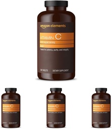 Elementos Vitamina C 1000mg, Suporta Sistema Imune Saudável, Vegan, 300 Comprimidos, 10 Mês de Fornecimento (Pacote de 4)