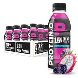 Protein2o Hydration Drink - 2-em-1 Líquido Limpar Whey Protein Isolate and Electrolyte Drink - 15g Protein, Vitaminas B5, B6 - Recuperação pós-treino - 16.9 Fl Oz - 12 Count Dragon fruit Blackberry