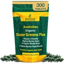 Biogênese SuperGreens Plus Comprimidos – Contagem de 300 (200 mg) Não-saborizado □ chlorela orgânica, Wheatgrass & Barley Grass – Australian Grown