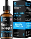 Colágeno Líquido e Biotina Suplementos para o crescimento do cabelo - Biotina 10000mcg Colágeno Peptídeos 20000mcg Gotas - Vitaminas para a perda de cabelo para mulheres e homens, pele e reforço de unhas - Made in USA, 2 floz