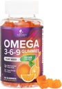 Omega 3 6 9 pastilhas elásticas - Vegan Omega 3 Suplemento Gummy - Óleo de ácidos gordos Essential 369 Suporte cardíaco complexo e suporte do cérebro para mulheres, homens e gravidez, Peixe livre não-GMO, sabor laranja - 60 chicletes