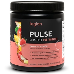 LEGION Pulse Pre Treino Suplemento - Todos os óxidos nátricos naturais Pré-treino Beber para aumentar a energia, Creatina livre, naturalmente adoçado, Beta Alanine, Citrulina, Alpha GPC (cafeína livre de soco tropical)