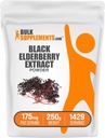 BulkSupplements.com Extrato de Elderberry Powder - Bagas de sabugueiro Fonte de Black Elderbrry, Imune Support Supplement - Gluten Free - 175mg por serviço, 250g (8.8 oz) (Pack of 1)