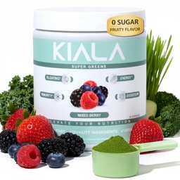 Kiala Nutrição Super Verdes, Verdes Orgânicos Pó com espirulina e chlorela para digestão, Gut Saúde, Imunidade, Energia, Glúten Livre, Vegan, Açúcar Livre, Misturado Berry, Spectra Mistura, 30 Servings