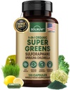 Orgânico Super Greens Superfood Cápsulas Suplemento - Spirulina, chlorela, Wheatgrass, Pó de couve, Sulforaphane, Antioxidantes - Gut Saúde, Digestão, Energia, Imunidade Suporte - 120 Cápsulas Vegan