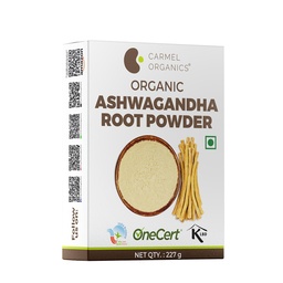 CARMEL ORGANICS Organic Ashwagandha Root Powder (8 Oz ou 227g/0,5 Lbs) USDA Certified. Teste de laboratório, sem OGM e sem glúten, Withania Somnifera da Índia