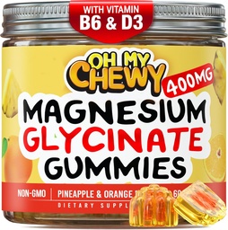 Centro-cheio de magnésio Glycinate Gummies 400MG - alta absorção para crianças, adolescentes e adultos - Suplemento para dormir, calma & relaxamento muscular com B6 & D3 - Glúten grátis & Vegan Friendly - 120 Contagem