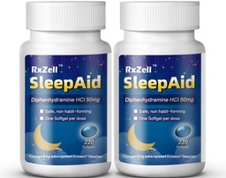 Ajuda ao sono, Difenidramina Softgels 50mg, Fácil de Lavar, Suporta Dormir Mais Profundamente Descansado, Não Formador de Hábitos (220 Condes .