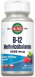 KAL Vitamina B-12 Metilcobalamina Lozenges 1000mcg, Energia saudável, Metabolismo, Nervo & Suporte de Células de Sangue Vermelhas,* Absorção Optimal, Natural sabor Berry, Vegan, Açúcar Livre, 60 Servings, 60 Lozenges