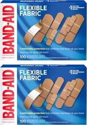 Bandagens de adesivo de tecido flexível da marca BAND-AID com tecido de tecelagem de memória, Quilt-Aid Comfort Pad & Hurt-Free Pad; Cuidado da ferida para cortes menores, raspas, e feridas, tamanhos variados, 2 x 100 contagem