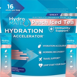 HydroMATE Electrolyte Powder Peach Tea Hydration Packets baixa quantidade de açúcar 16