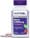 Natrol Beauty Biotin 5000mcg, Suplemento dietético para cabelos saudáveis, pele, unhas e metabolismo energético, 90 Strawberry-Flavored rápida dissolução comprimidos, fornecimento de 90 dias