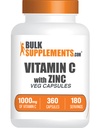 BulkSuplementos.com Vitamina C com Cápsulas de Zinco - Vitamina C 1000mg & Zinco 15mg, para Apoio Imune - Vegan, 2 Cápsulas por Serviço, Contagem de 360 Veg (Pacote de 1)