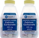 Cálcio 500 mg Genéricos para Tums Sorted Fruit Flavored Mastigable Tablets Antiácido de força regular para indigestão ácida, azia, estômago azedo 150 comprimidos mastigáveis por embalagem de garrafa de 2