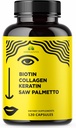 Vitaminas de biotina HERBALICIOUS com colagénio, queratina e serra Palmetto para mulheres e homens - Biotin 10000 mcg Hair Skin Nails Supplement for Hair, Skin, and Nails Wellness - Made in USA, 120 Cápsulas