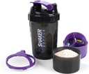 Garrafa Shaker - Protein Shaker Cup com compartimentos de armazenamento - Vazões de treino à prova de vazamento com misturador para mistura suave-500ML/16oz (PURPLE & BLACK)