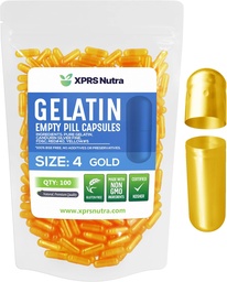 XPRS Nutra Tamanho 4 Cápsulas Vazias - 100 Count Pequena Gelatina Vazia Cápsulas - Comprimidos DIY Cápsula Preenchimento - Filável Pure Bovine Pill Caps Gel para Do-It-Yourself Suplementos (Ouro)