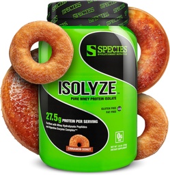 Espécie Nutrição Isolyze Whey Protein Powder, 100% Whey Isolate para construção muscular, 27,5g Protein Per Scoop, No Sugar & Low Fat (Cinnamon Donut, 22 Servings)