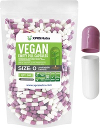XPRS Nutra Tamanho 0 Cápsulas vazias - 500 Contagem Cápsulas Veganas Vazias - Pílulas Vegetarianas - Enchimento de vegetais DIY - Tampas de comprimidos vegetarianos para fazer-você-mesmo Suplementos (Lavanda / Branco)