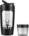 Garrafa de agitador de proteínas portátil elétrico para misturas suaves w/FREE PROTEIN POWDER CUP® Garrafa Premium Made from Tritan – BPA Grátis 650 ml • Recarregável para GYM & Sports Enthusiast. (Preto)