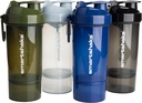 Smartshake O2GO ONE 4-Pack Protein Shaker garrafa 800 ml - 27 oz - Armazenamento incluído - Leakproof Screw-on Lid - BPA Free - Unisex - Mist Gray, Exército Verde, Preto, Azul Marinha