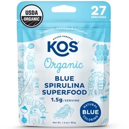 KOS USDA Orgânico azul espirulina em pó, Phycocianina - Vegan Algae Superfood - Alimento Natural Colorir para smoothies & Protein Drinks, Planta com base, Não OGM - 27 Servimentos