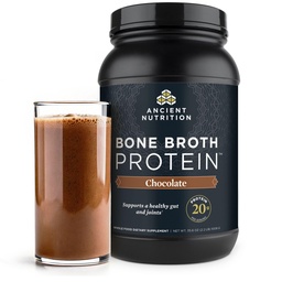 Nutrição antiga de grama, livre de gaiola, pó de proteína de caldo ósseo, 20g de proteína, peptídeos de colágeno hidrolisado, Keto & Paleo Friendly, Suporta conjunto, Gut Saúde, Chocolate, 40 Servings