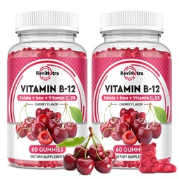 Vitamina B12 Gummies - 5000 mcg Metilcobalamina com Ferro, Vitamina C, D3 & Folato, Apoio Energético e Metabolismo, Imune, B-12 Complex Chewable Supplement for Men & Women, 120 Count, 2 Pack