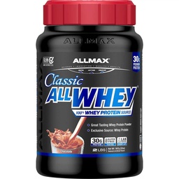 ALLMAX Classic AllWhey Whey Protein Powder, Chocolate, 2 lbs – 30g Protein per Scoop, Gluten Free, Baixo Açúcar, Alta Proteína, Suporta a recuperação muscular, Músculo Lean & Pós-treino, para homens e mulheres
