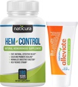 Pacote - Hem-Control Vegan Digestive Support Supplement (180 Count) e Aliviar creme de alívio de hemorróidas naturais para queima, coceira e inchação (1,7 oz) Mais 2 Tubos de tamanho de viagem