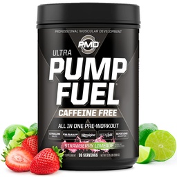 PMD Sports Pump Fuel Ultra Caffeine Free - Premium pré-treino em pó e bomba muscular, maior foco, resistência e recuperação, Creatina Premium, Arginina e Beta Alanine - Morango Limeade (30 Servões)