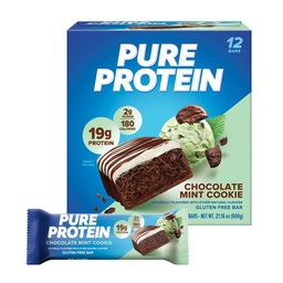 Barras de proteína pura, alta proteína, lanches nutritivos para apoiar a energia, baixo açúcar, sem glúten, chocolate de hortelã, 1.76 onças, 12 contagem (Packaging May Vary)