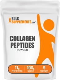 BulkSupplements.com Colágeno Peptídeos Pó - Colágeno Bovino Pó, Pó de Colágeno - Hidrolisado e Glúten Grátis, 11g por serviço, 100g (3,5 oz) (Pacote de 1)