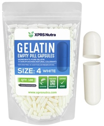 XPRS Nutra Tamanho 4 Cápsulas Vazias - 100 Count Pequenas Cápsulas Esvaziadas Gelatina - Comprimidos DIY Cápsula Preenchimento - Pure Bovine Pure Bovine Gel Caps para Do-It-Yourself Suplementos (Branco)