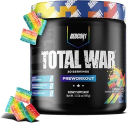 REDCON1 Total Guerra Pré-treino, Candy arco-íris - Beta Alanine + Citrulina Malate Keto Friendly Pretreino para homens e mulheres com 320mg de cafeína - Atuando rápido (30 Servings)