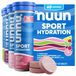 Comprimidos Eletrolíticos Nuun Sport para Hidratação Proativa, Aromas Misturados, 4 Pacotes (40 Servimentos)